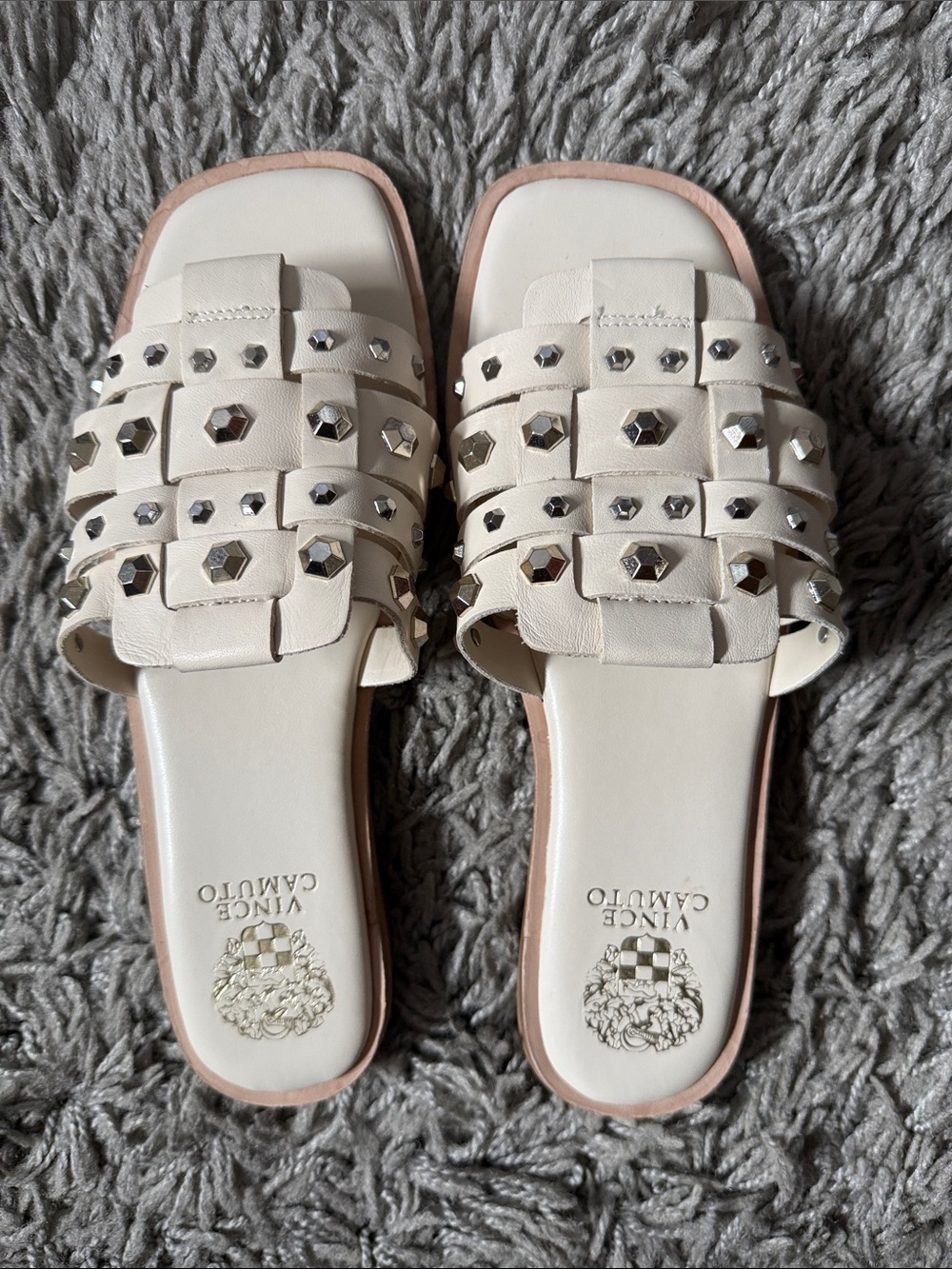 Used Vince Camuto Cream Studded Slide Mules size 9.5